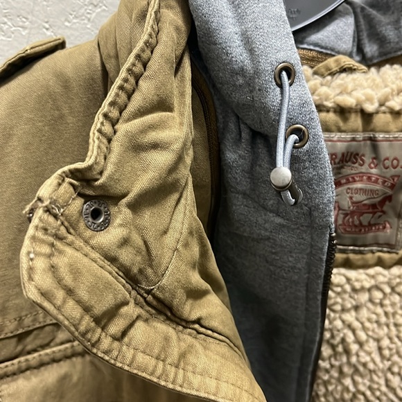 Levi's Men Small Washed Cotton Hooded Military Sherpa Lined Jacket Brown - Picture 14 of 14